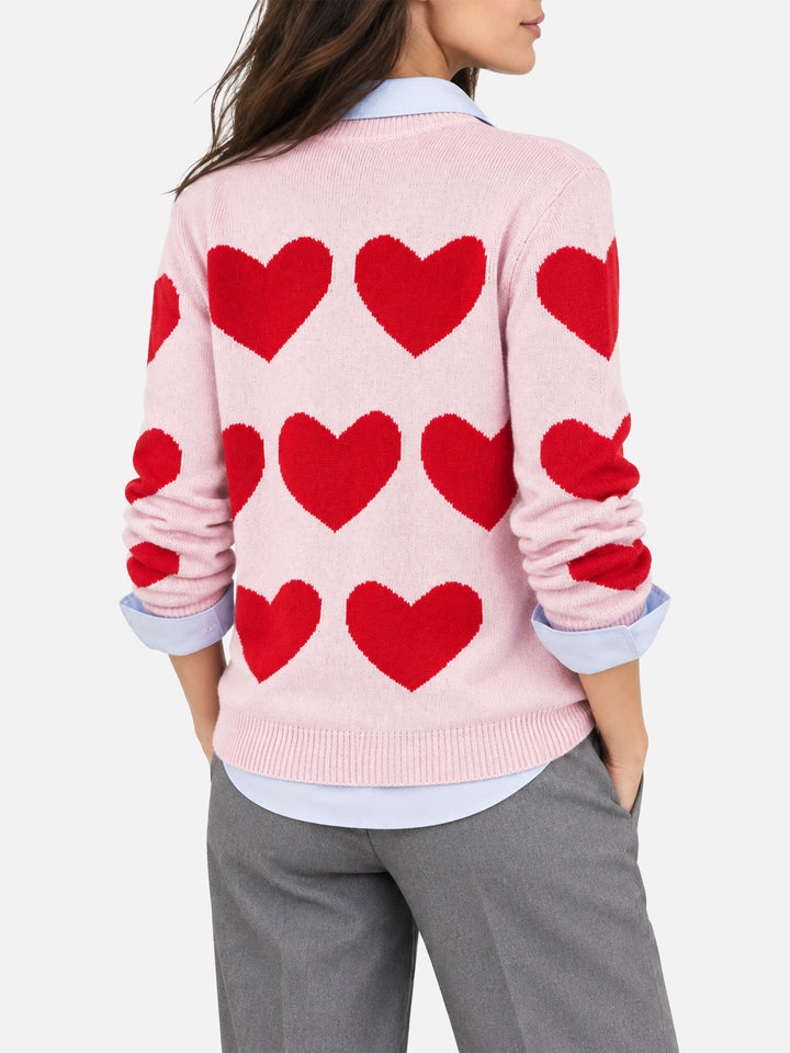 Maglia New Queen jacquard cuori con ricamo