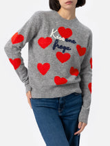 Woman grey sweater New Queen Kissene frega embroidery