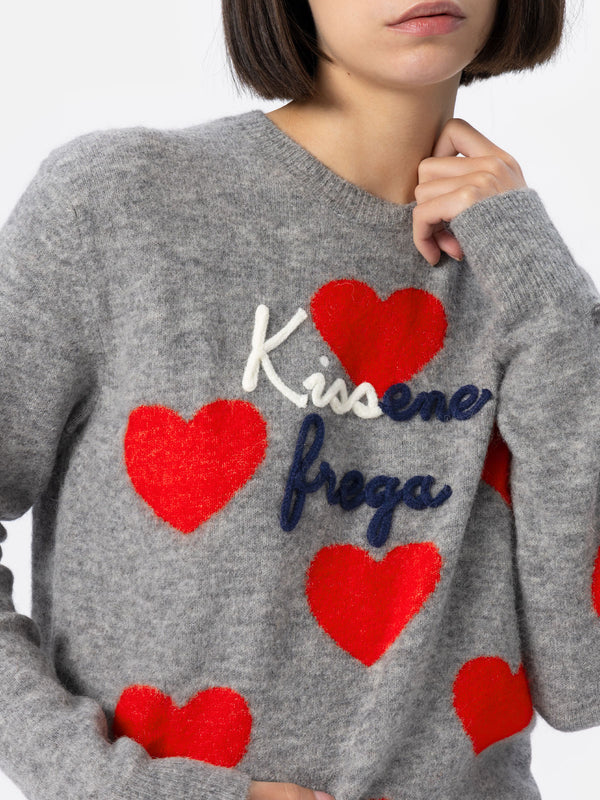 Woman grey sweater New Queen Kissene frega embroidery