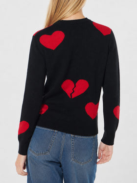 Nouveau pull noir Queen avec broderie Heart Breaker et jacquard cœur 