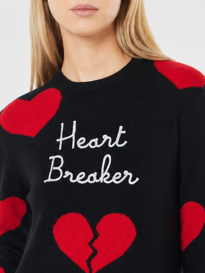 Maglione New Queen nero con ricamo Heart Breaker e jacquard cuori