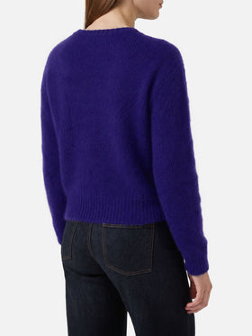Sudadera corta de cuello redondo New Queen morada con bordado Dammi solo un minuto 
