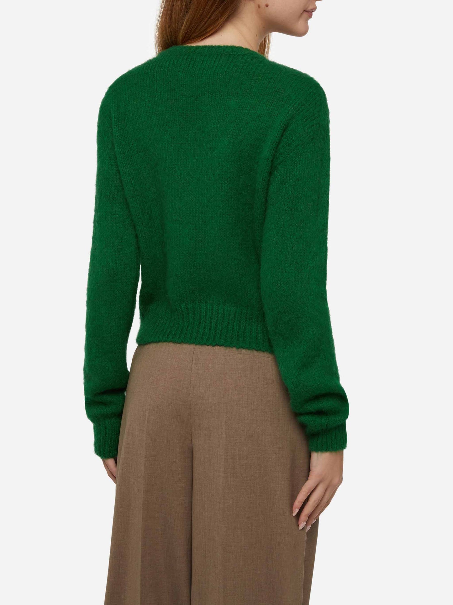 Woman crewneck soft crop sweater with Plastic free embroidery - MC2 Saint Barth