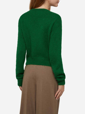 Woman crewneck soft crop sweater with Plastic free embroidery - MC2 Saint Barth