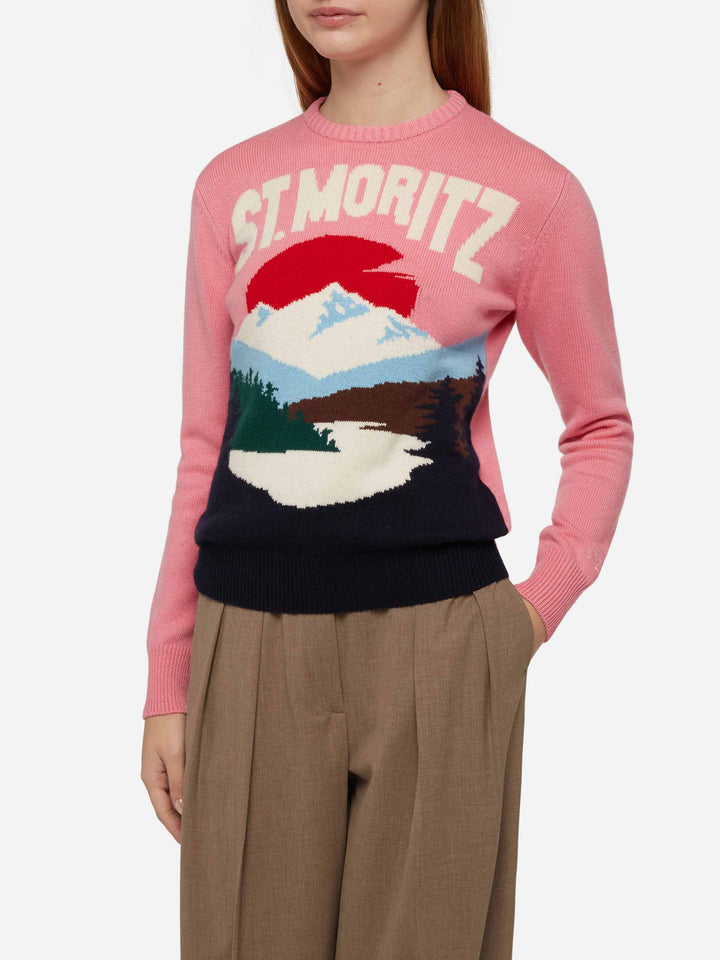 Woman pink sweater New Queen St. Moritz postcard print - MC2 Saint Barth