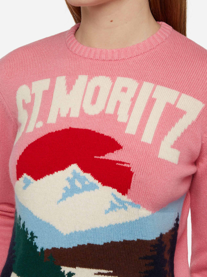 Woman pink sweater New Queen St. Moritz postcard print - MC2 Saint Barth