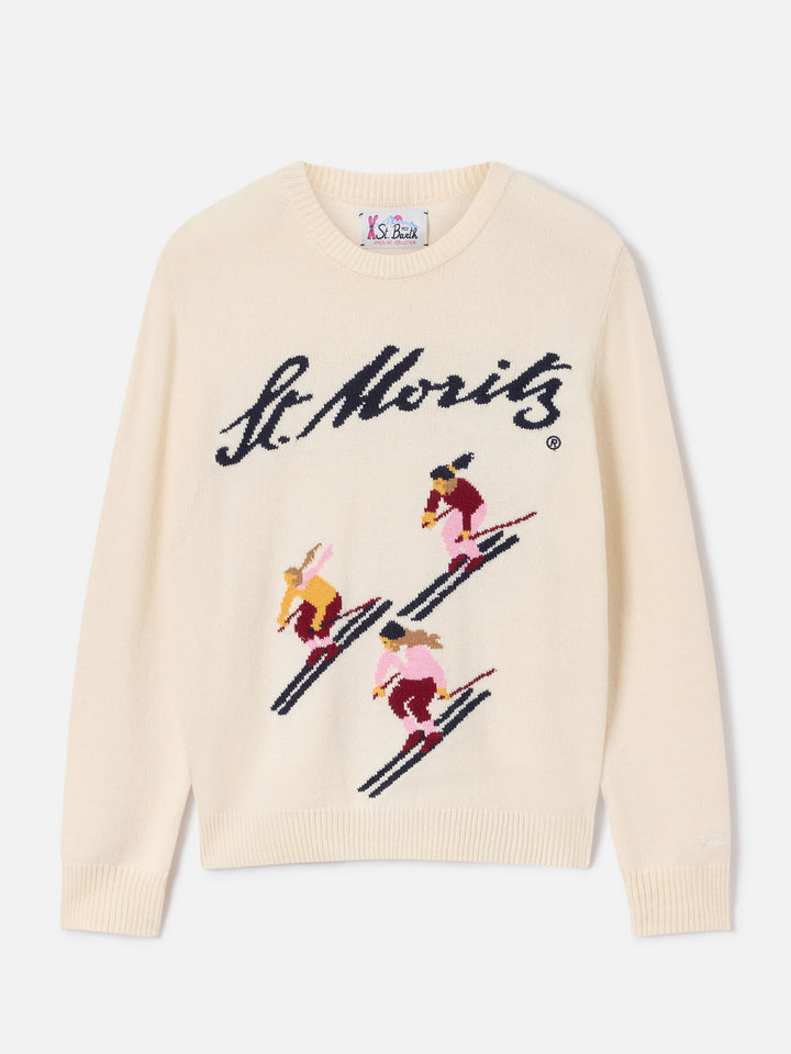 Pull en maille col rond Off white New Queen avec intarsia St. Moritz | Special edition 