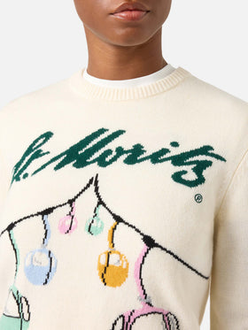 Jersey de punto con cuello redondo New Queen en blanco roto con intarsia de teleférico St. Moritz | Special edition 