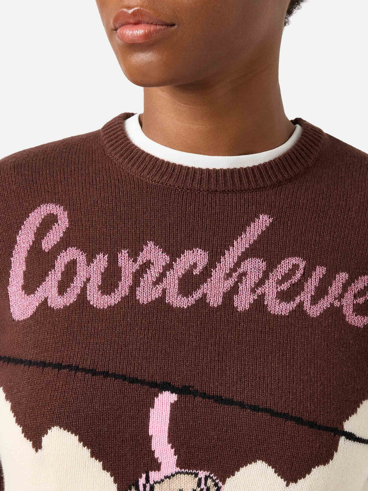 Brown New Queen crewneck knit with Courchevel intarsia