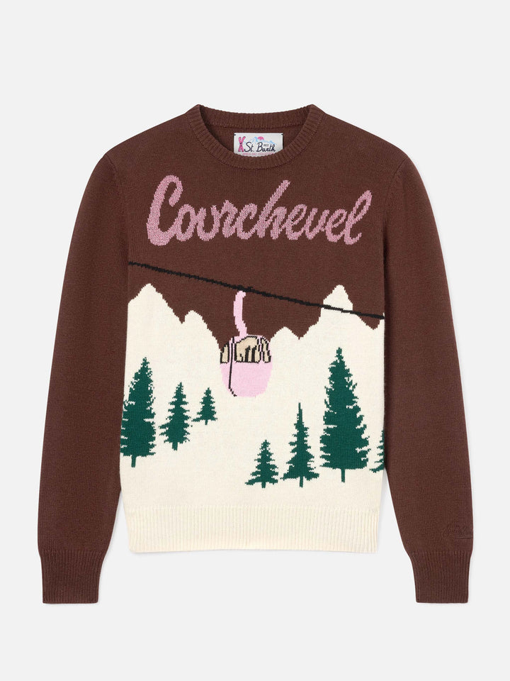 Pull en maille col rond Brown New Queen avec intarsia Courchevel 