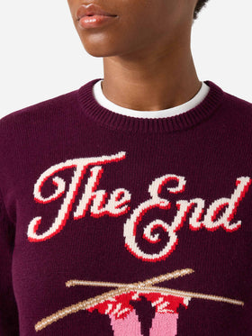 Bordeaux New Queen Rundhals-Strickpullover mit The End-Intarsie 