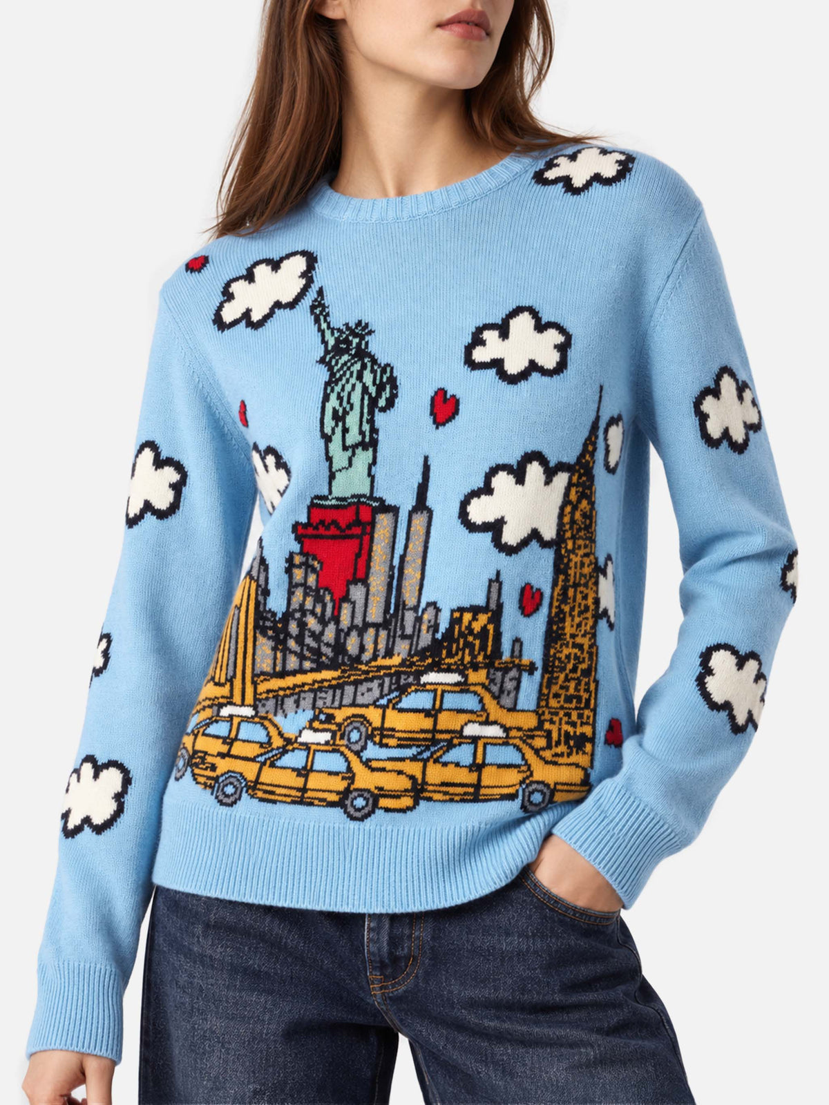 Suéter New Queen azul claro con estampado New York 