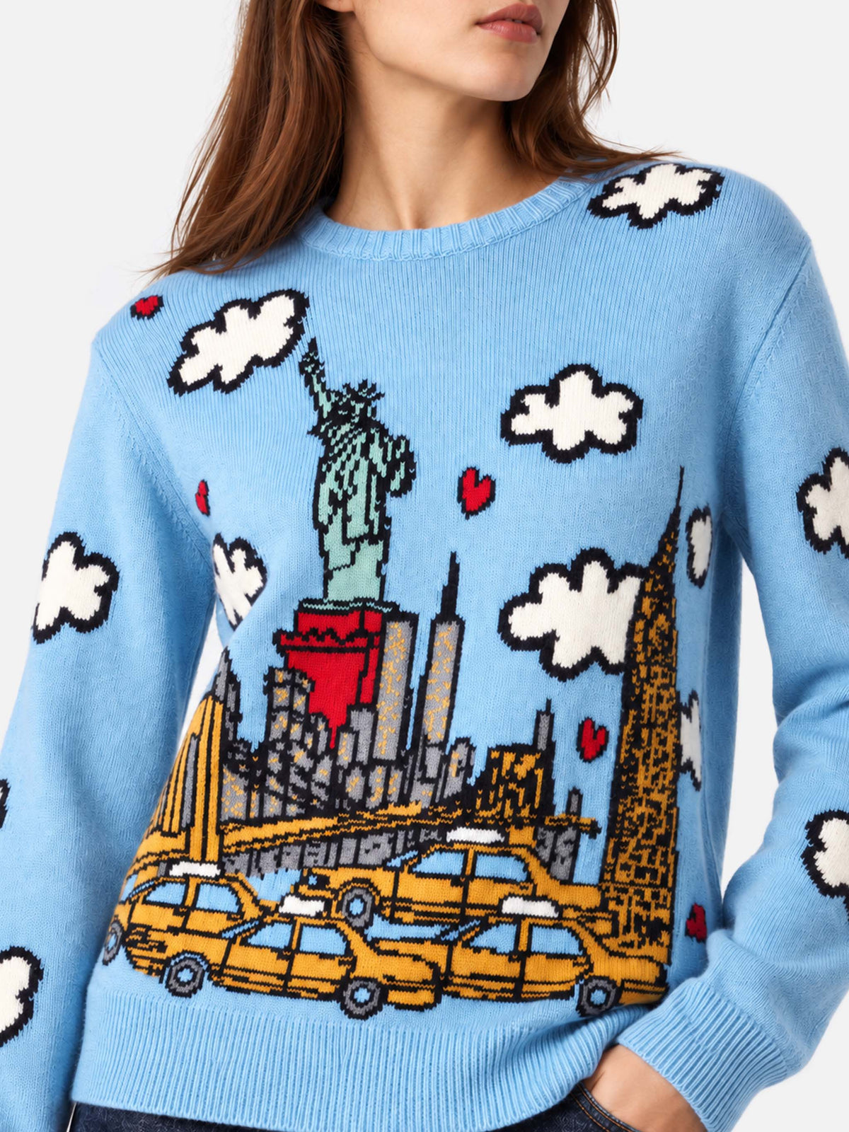 Suéter New Queen azul claro con estampado New York 