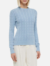 Maglione New Queen in cotone a trecce color azzurro