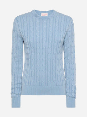 Light blue cotton cable knit sweater New Queen - MC2 Saint Barth
