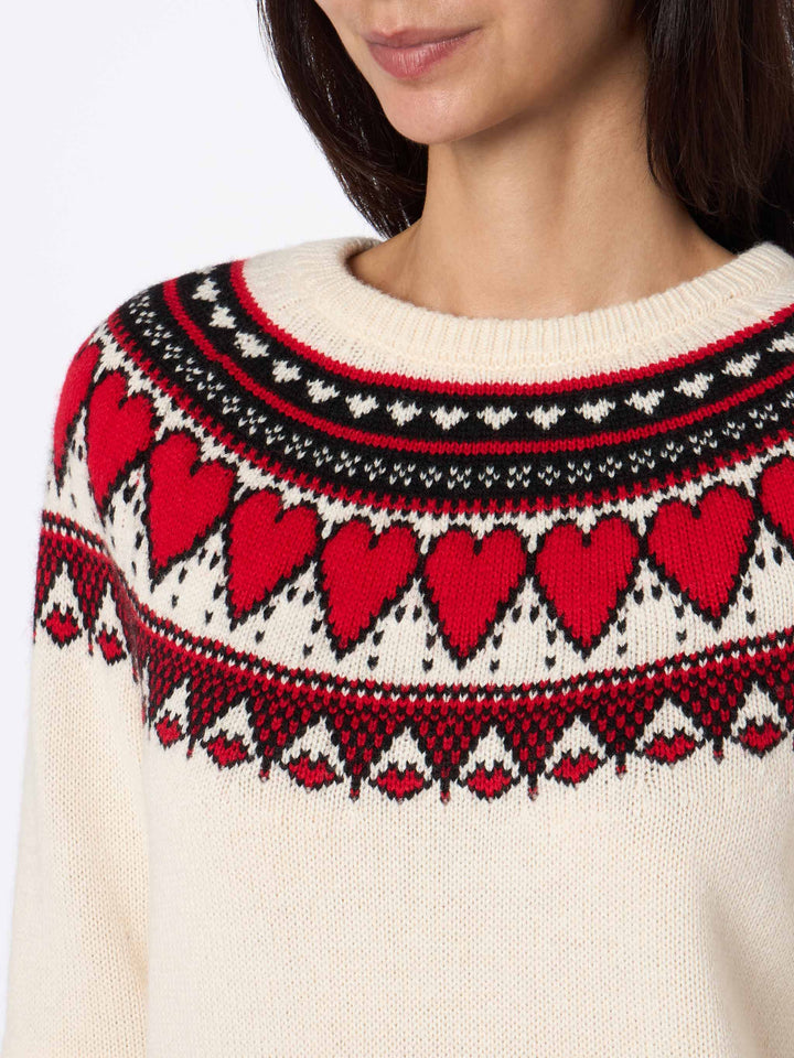 Woman white sweater New Queen fair isle hearts print - MC2 Saint Barth