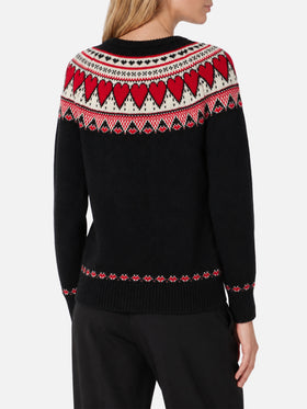 Maglione New Queen Nordic nero con jacquard cuori