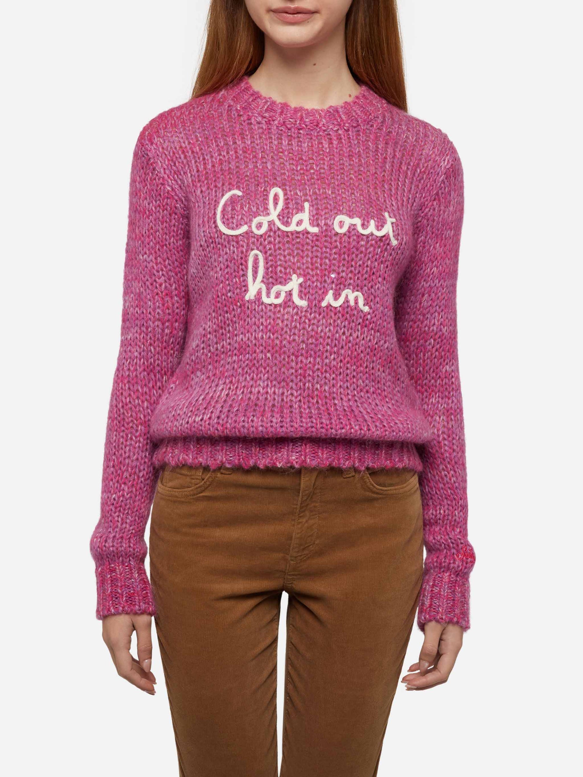 Woman crewneck soft sweater with Cold Out Hot In embroidery - MC2 Saint Barth