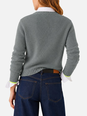 Maglia New Queen effetto brushed grigio con ricamo