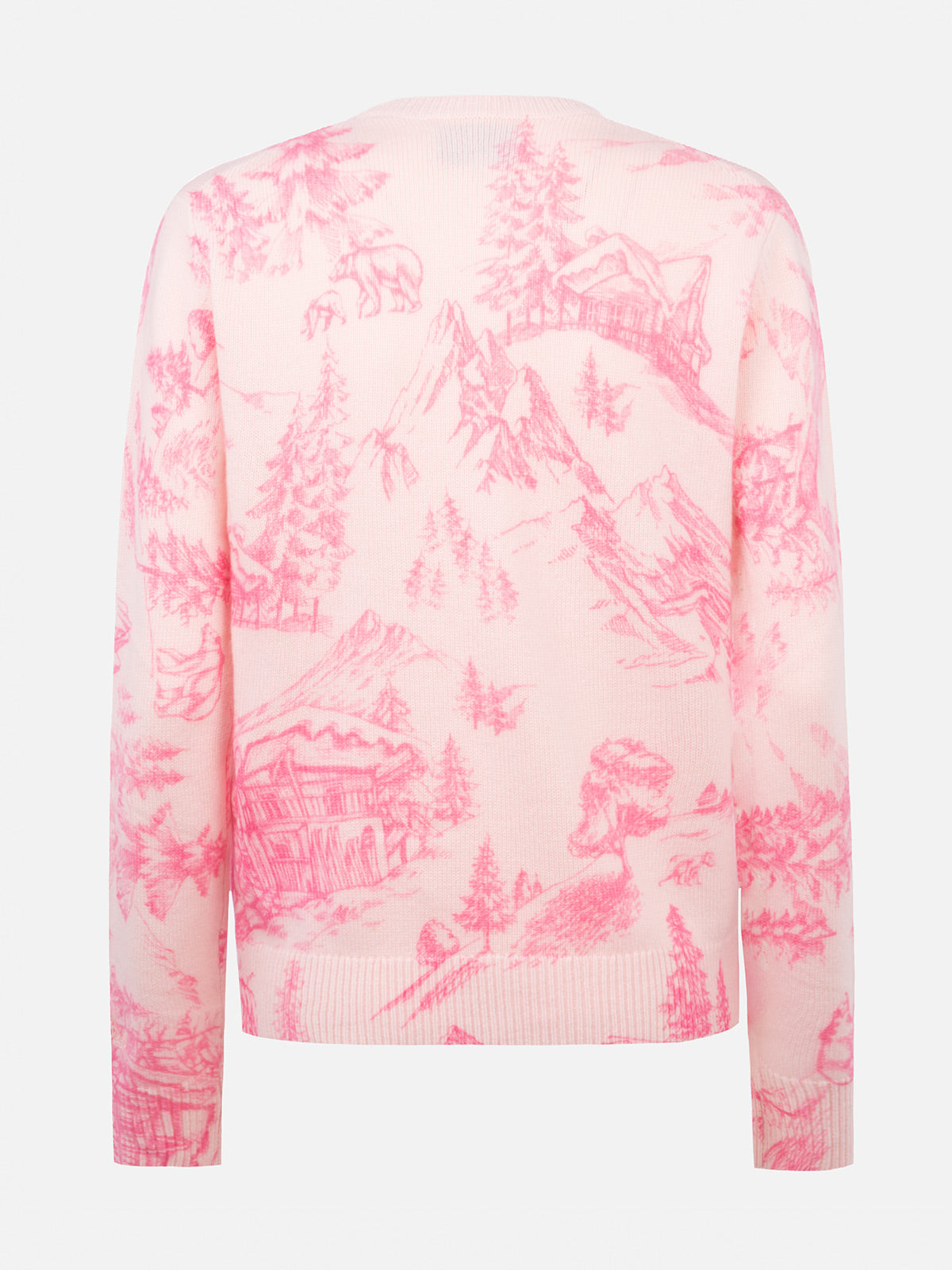 Woman pink sweater New Queen with toile de jouy print and Chalet e Rosè embroidery - MC2 Saint Barth