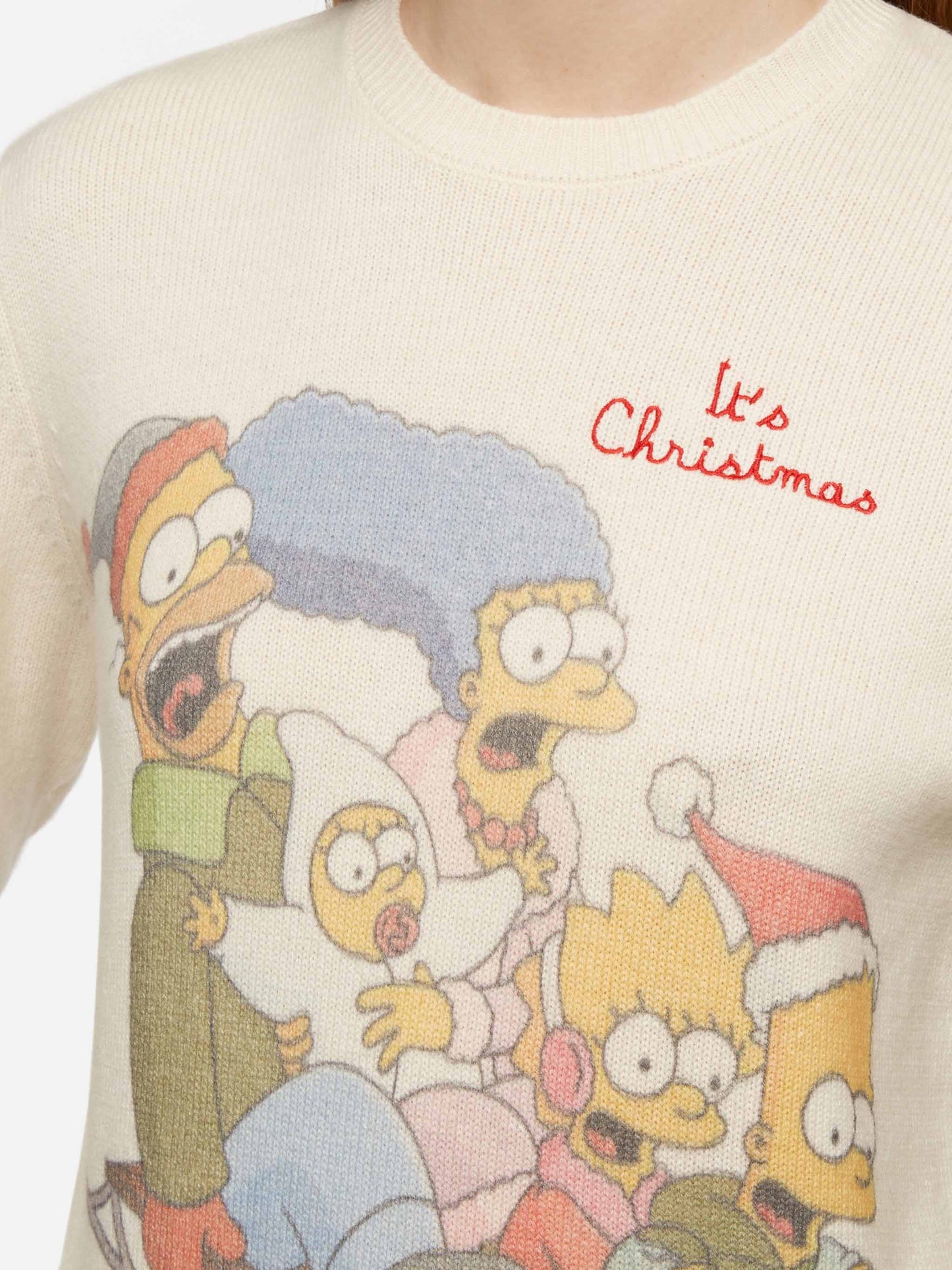 Woman white sweater New Queen with Simpson family print | SIMPSON FAMILY SPECIAL EDITION - MC2 Saint Barth