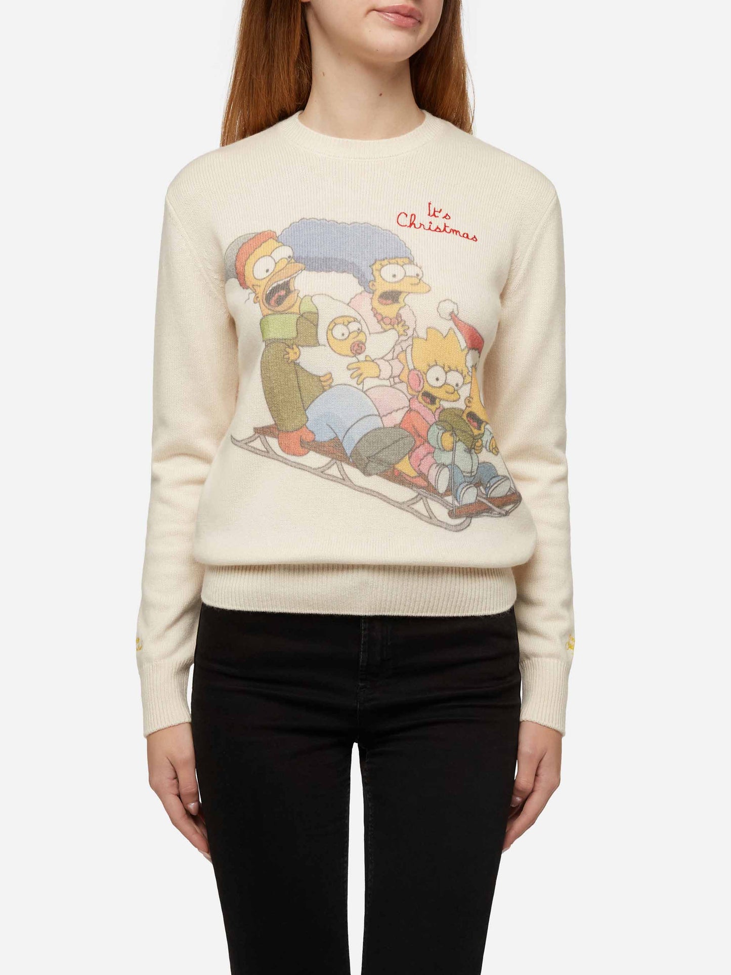 Woman white sweater New Queen with Simpson family print | SIMPSON FAMILY SPECIAL EDITION - MC2 Saint Barth