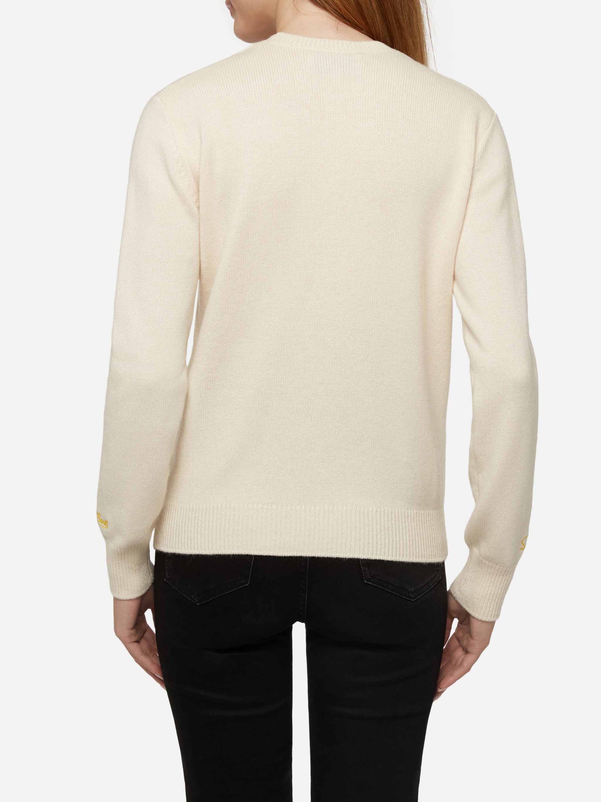 Woman white sweater New Queen with Simpson family print | SIMPSON FAMILY SPECIAL EDITION - MC2 Saint Barth