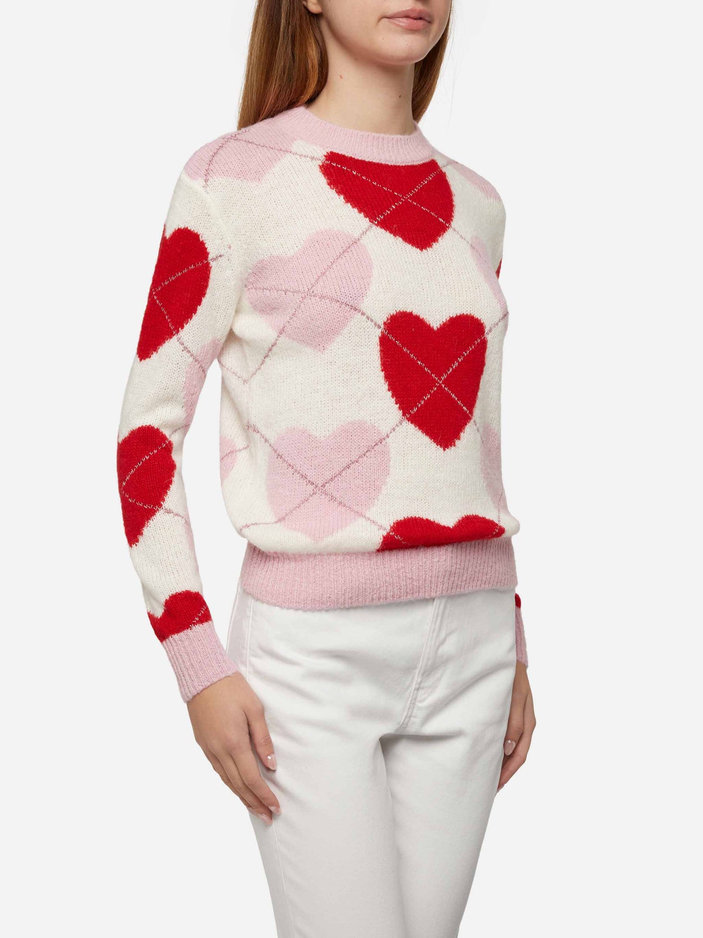 Woman crewneck soft sweater Queen Nordic Soft with heart jacquard - MC2 Saint Barth