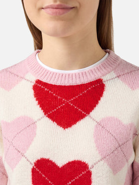 New Queen Soft crewneck sweater with heart jacquard