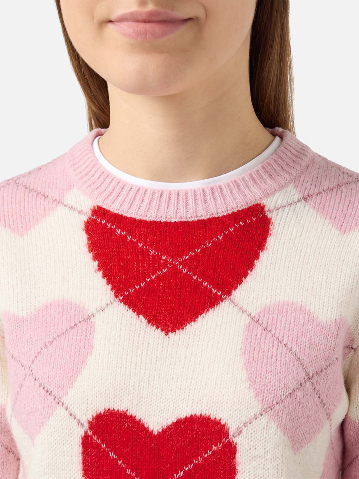 New Queen Soft crewneck sweater with heart jacquard