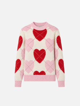 New Queen Soft crewneck sweater with heart jacquard