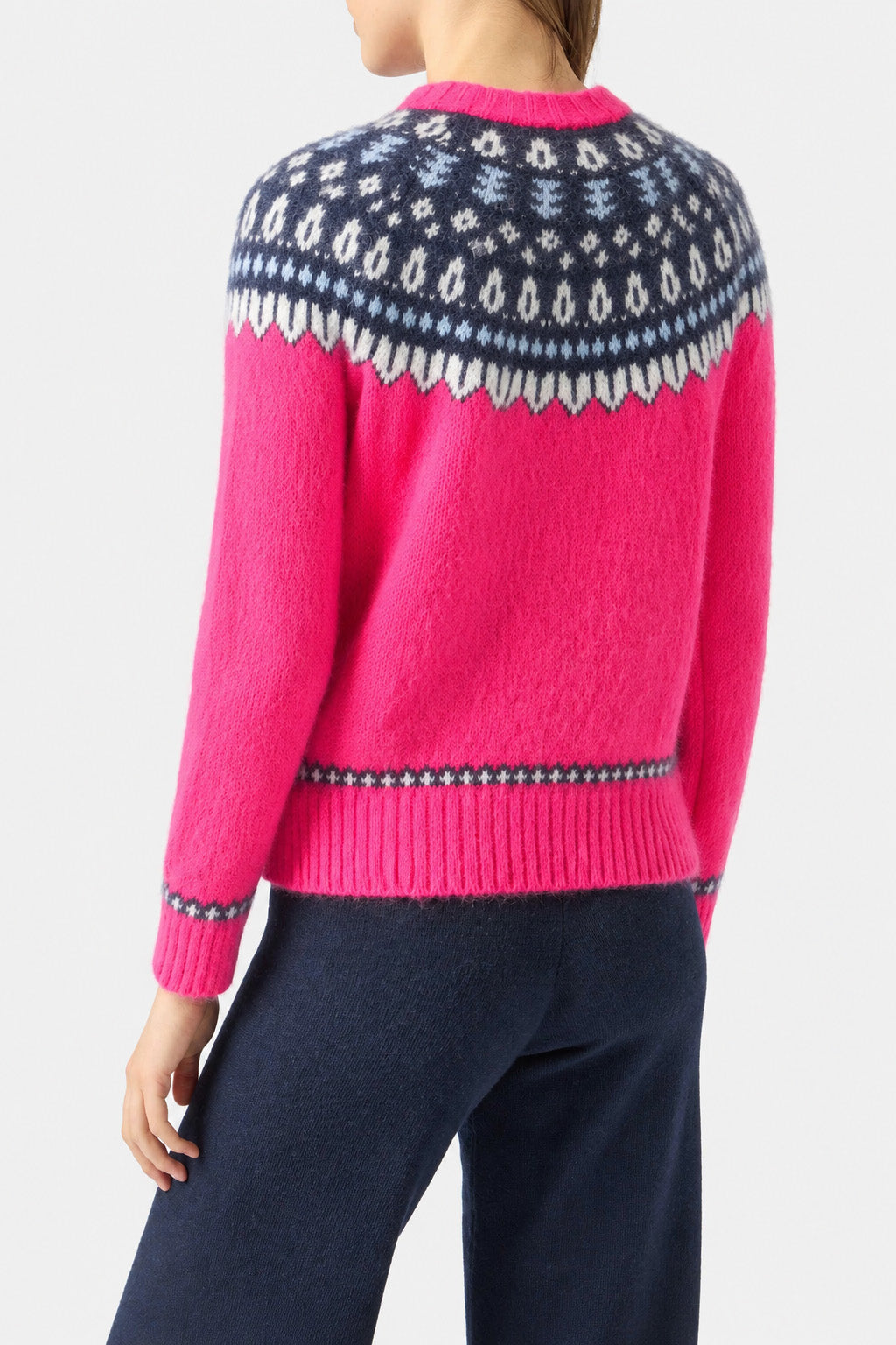 New Queen Nordic Soft Fuchsia-Jacquard-Pullover mit Stickerei 