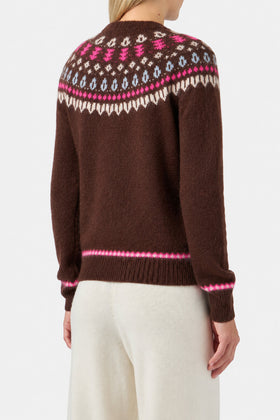 Maglione New Queen Nordic in maglia con jacquard marrone