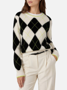 Maglione crop New Queen Soft con fantasia argyle