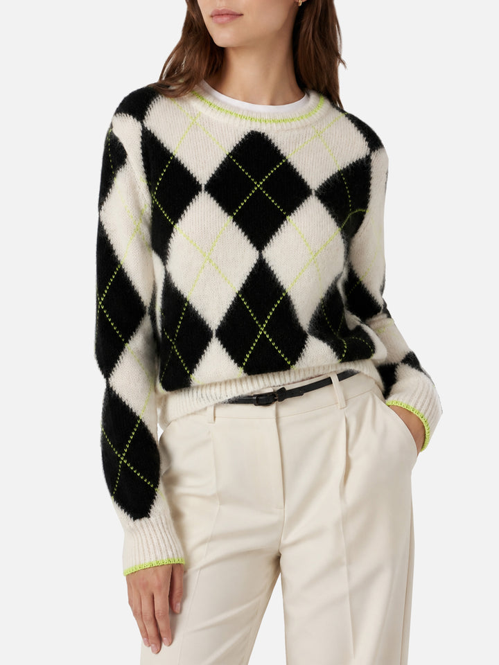 Maglione crop New Queen Soft con fantasia argyle