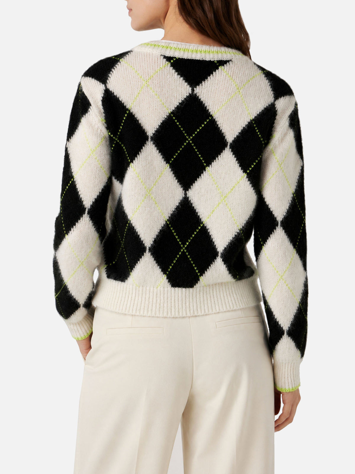 Maglione crop New Queen Soft con fantasia argyle