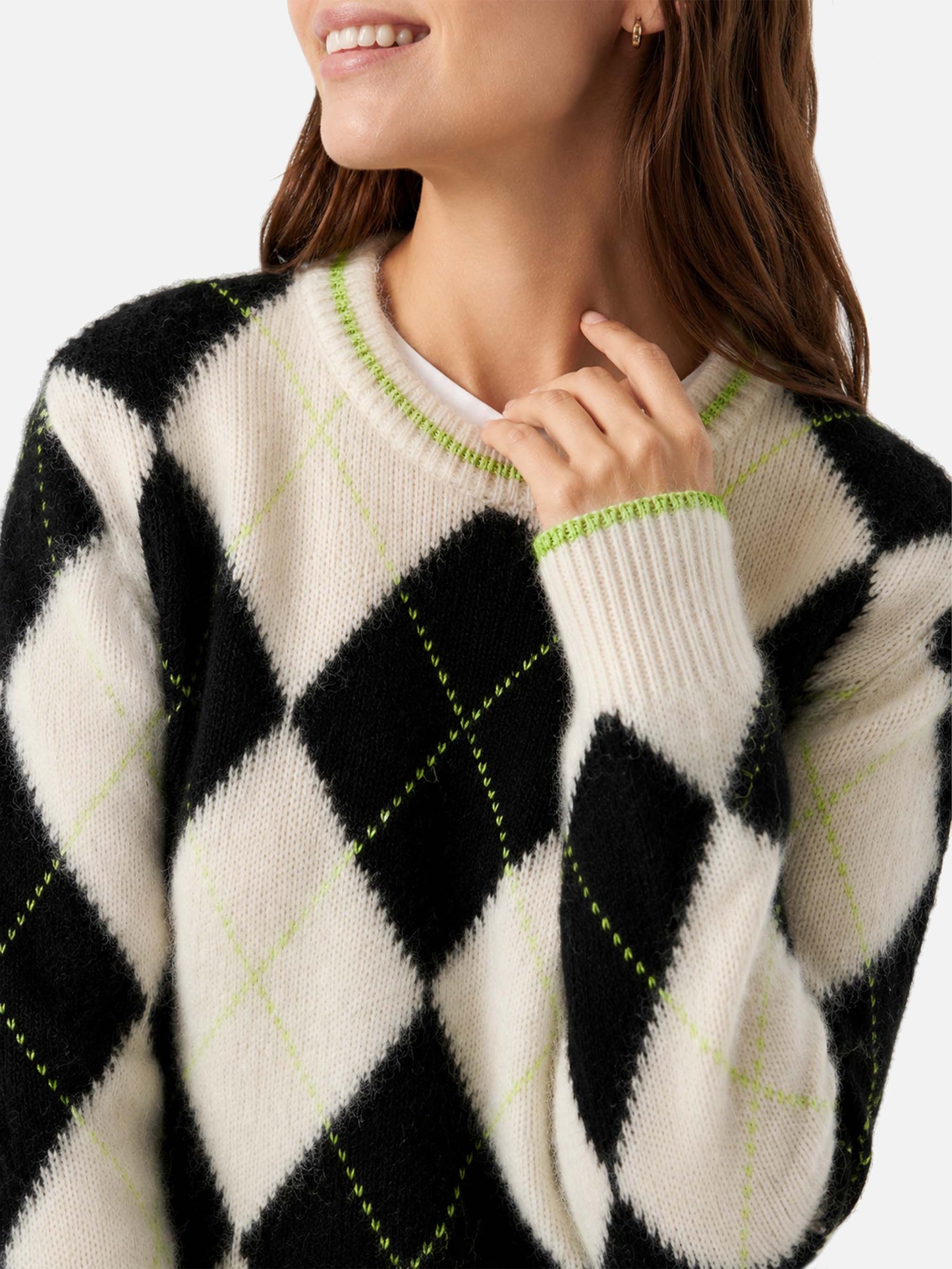 Maglione crop New Queen Soft con fantasia argyle