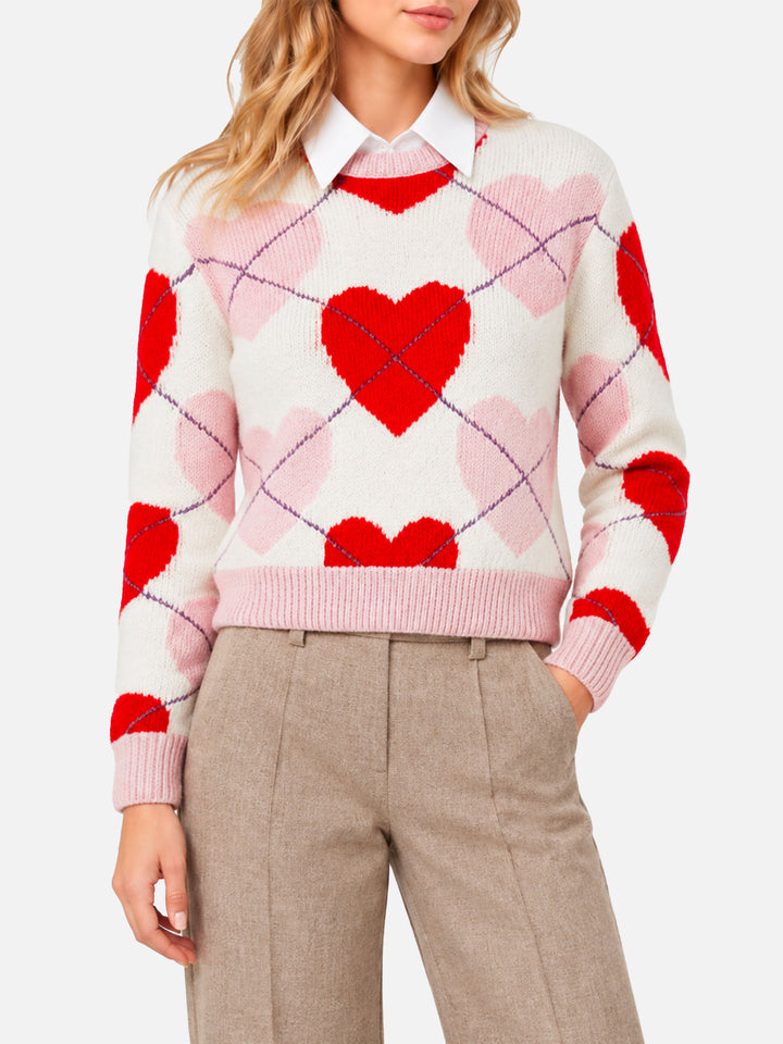 Maglione New Queen Crop Soft con fantasia argyle cuori
