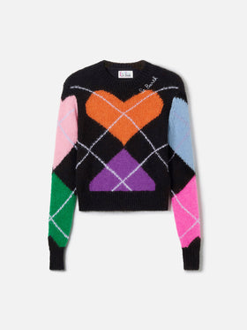 Maglione New Queen girocollo crop con cuori