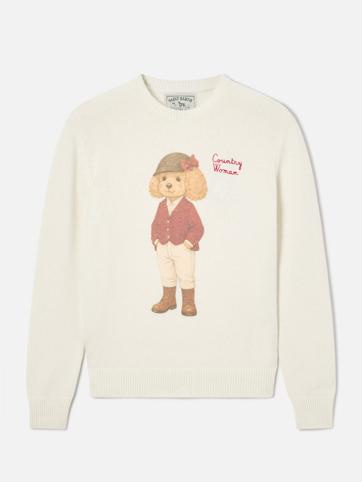 Maglia girocollo New Queen off white con stampa Country Woman