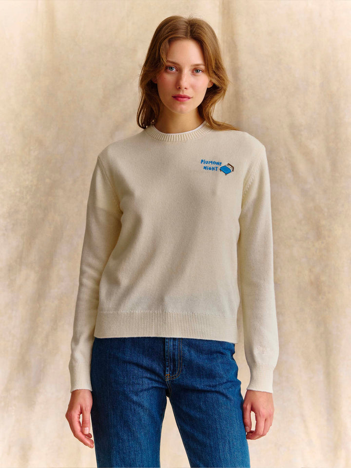 Off white New Queen wool and cashmere blend crewneck with Piumone Night embroidery