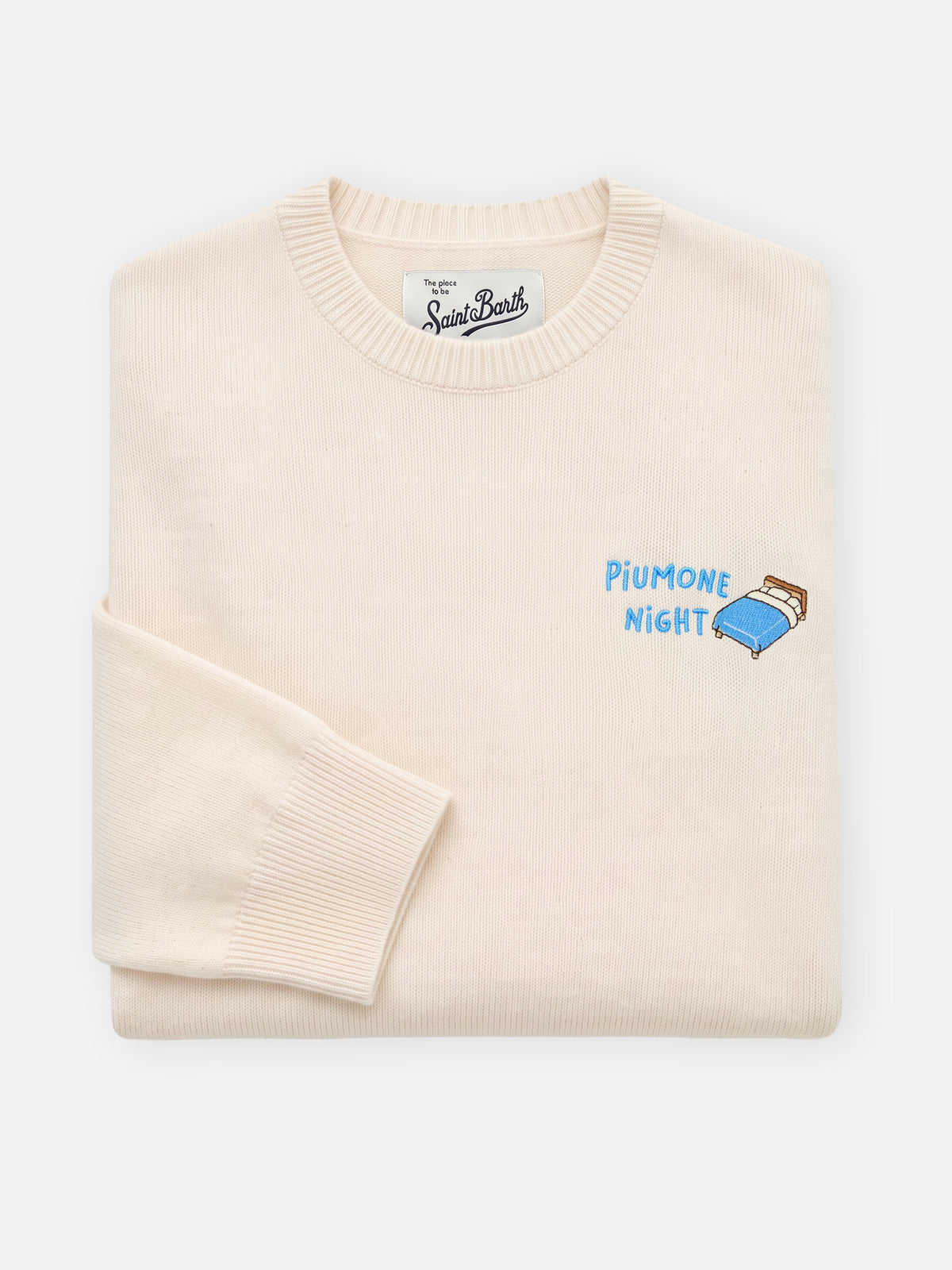 Off white New Queen Rundhalspullover aus Wolle und Kaschmir-Mischung mit Piumone Night-Stickerei 