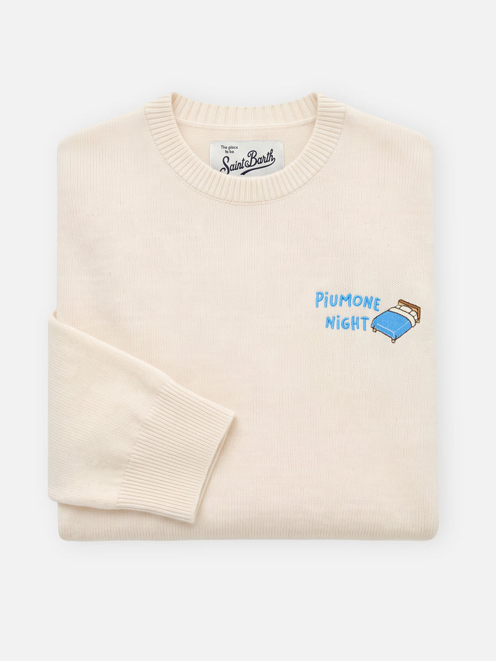 Girocollo in misto lana e cashmere New Queen off white con ricamo Piumone Night