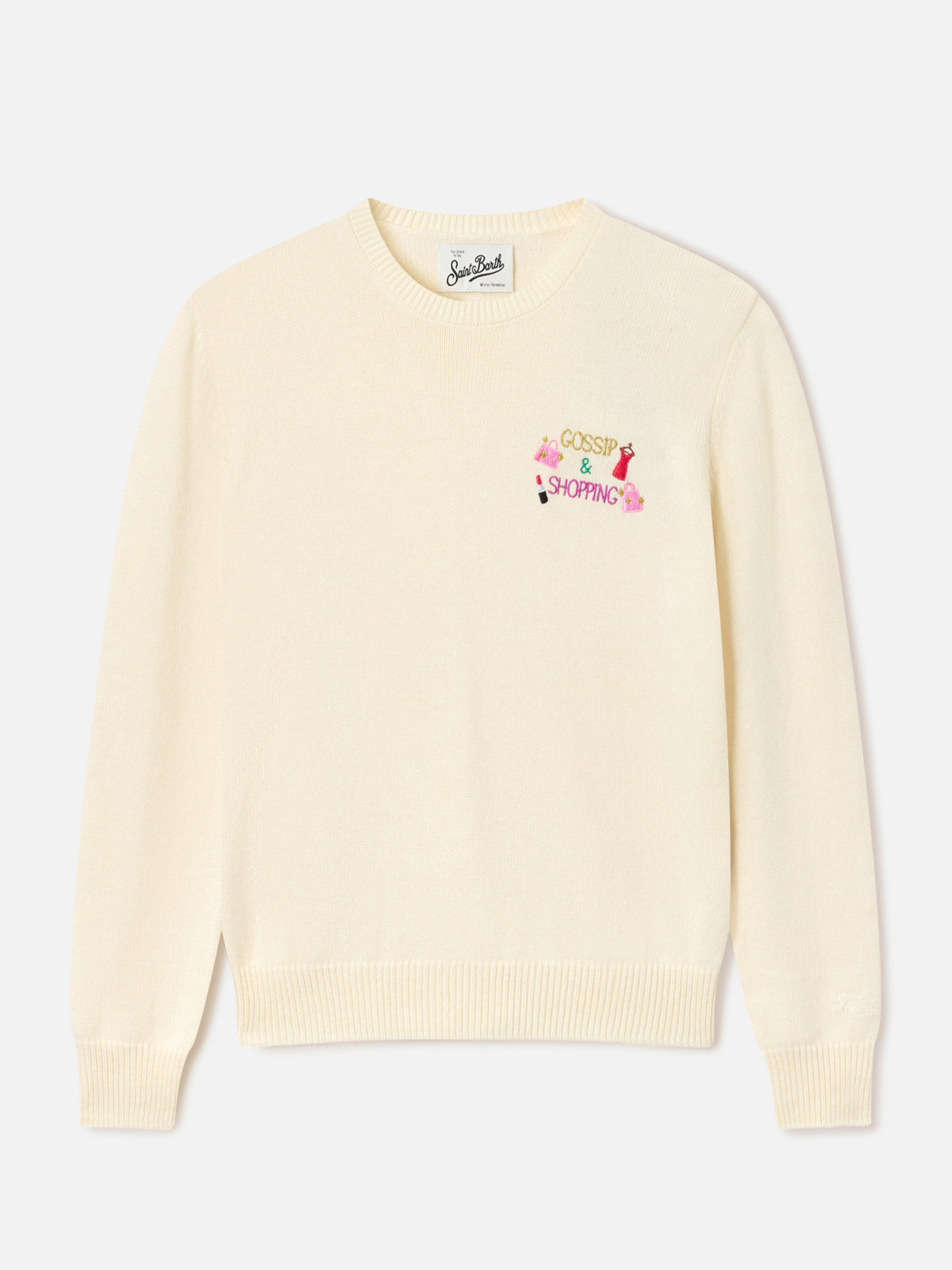 Pull New Queen col rond en mélange de laine et cachemire off white avec broderie Gossip & Shopping 