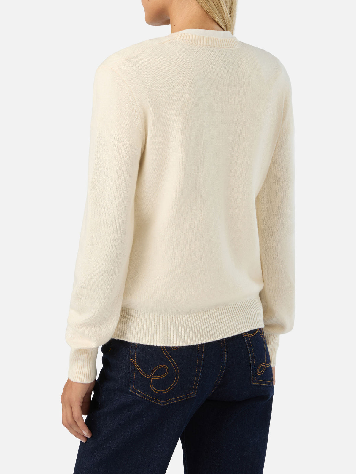 Pull New Queen col rond en mélange de laine et cachemire off white avec broderie Gossip & Shopping 
