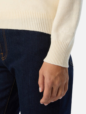 Pull New Queen col rond en mélange de laine et cachemire off white avec broderie Gossip & Shopping 