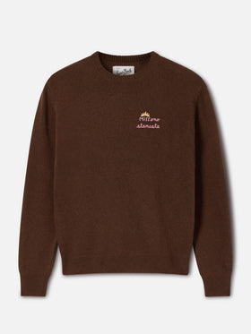 Pull ras-du-cou marron New Queen en mélange de laine et de cachemire avec broderie Miss Sono Stancata 