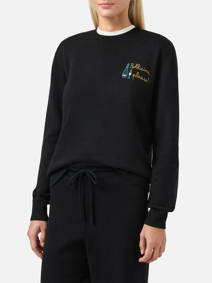 New Queen cashmere-blend sweater in black with Bollicine, please embroidery