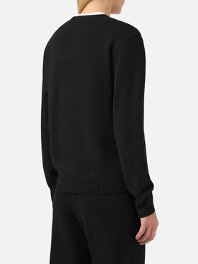 Maglione New Queen in misto cashmere nero con ricamo Bollicine, please