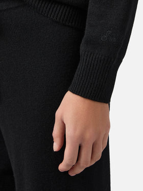 Maglione New Queen in misto cashmere nero con ricamo Bollicine, please